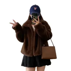 2024 Winter Young Mink FashionStand-up Collar Fur Mink Plush Coat Environmental Protection Imitation Fur Mao Mao Warm Coat Women