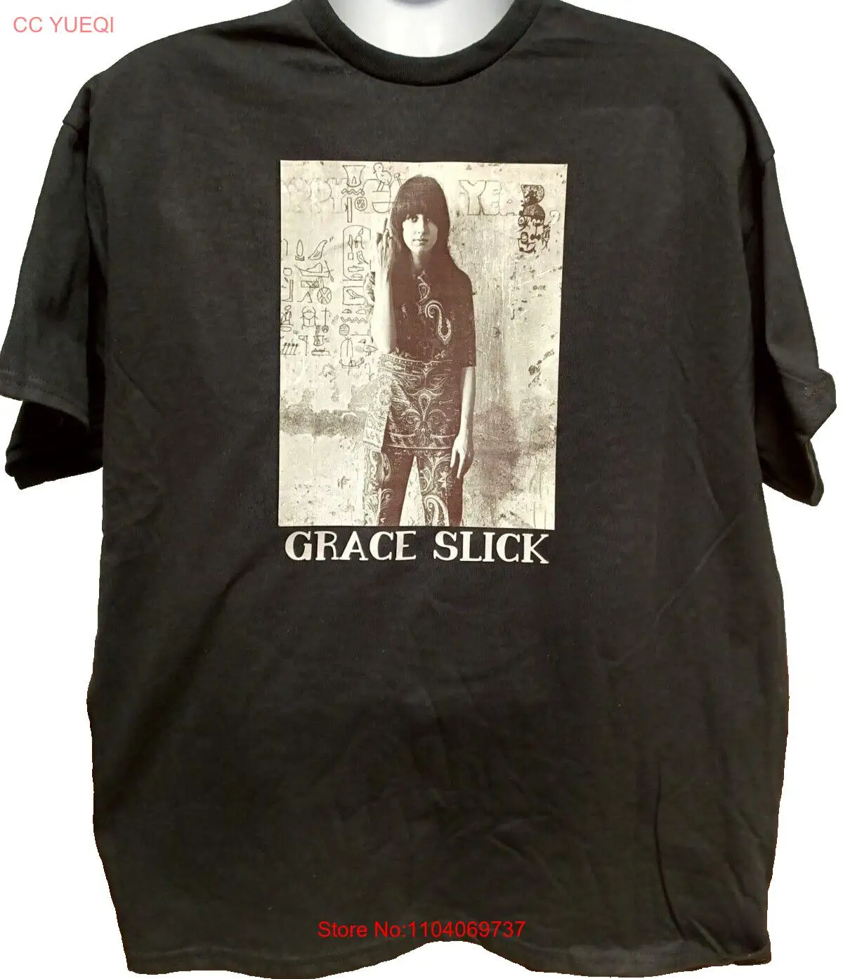 GRACE SLICK T SHIRT- ROCK & ROLL - JEFFERSON AIRPLANE- 100% COTTON - BLACK - NEW