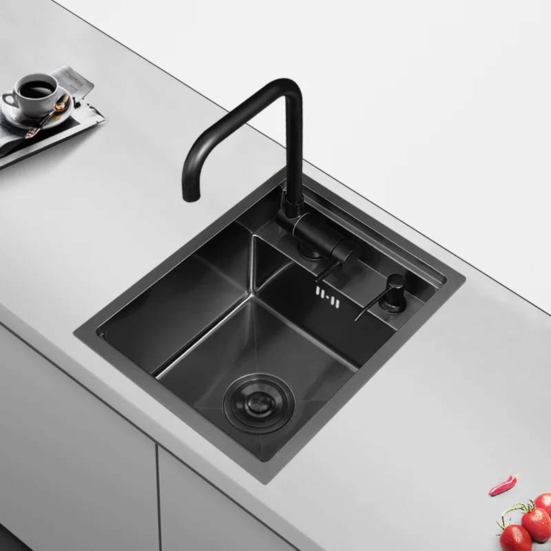 Hidden Sink 304 Stainless Steel Single-slot Small Bar Wash Basin Black Mini Island Wash Basin Invisible