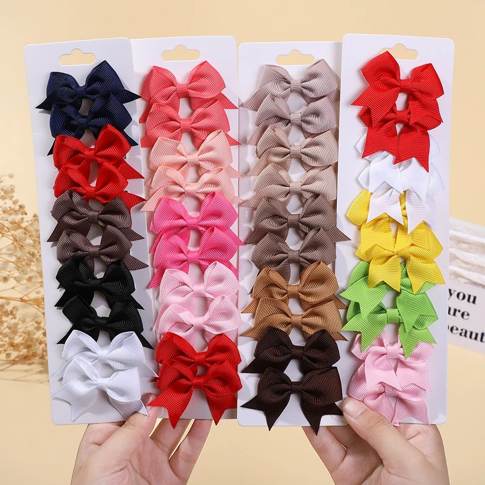 10Pcs/Set Classical Solid Ribbon Bow Hair Clips for Kids Girl Handmade Bows Hairpin Barrettes Headwear Children Hair Accessories