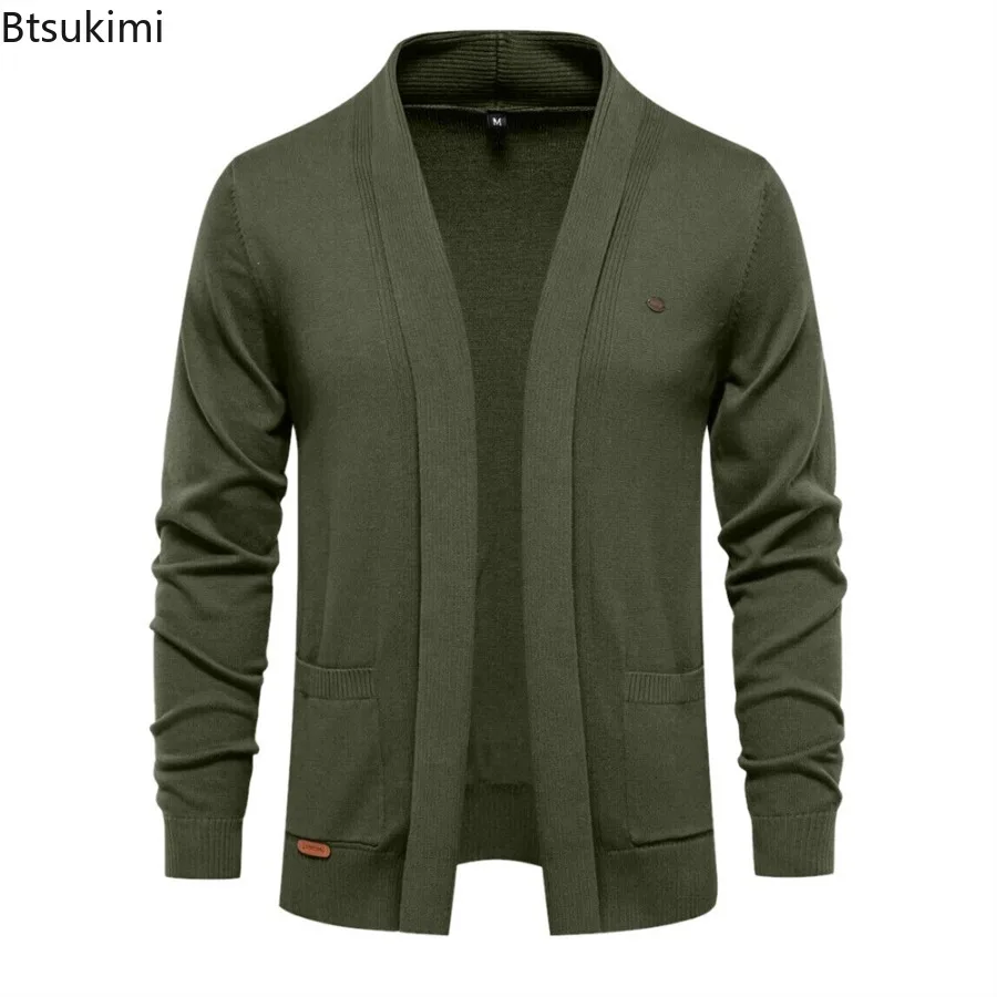 2025New Men High Quality Winter Cotton Cardigan Men Solid Loose Sweater Fashion Turn Down Collar Knitted Casual Sweaters for Men