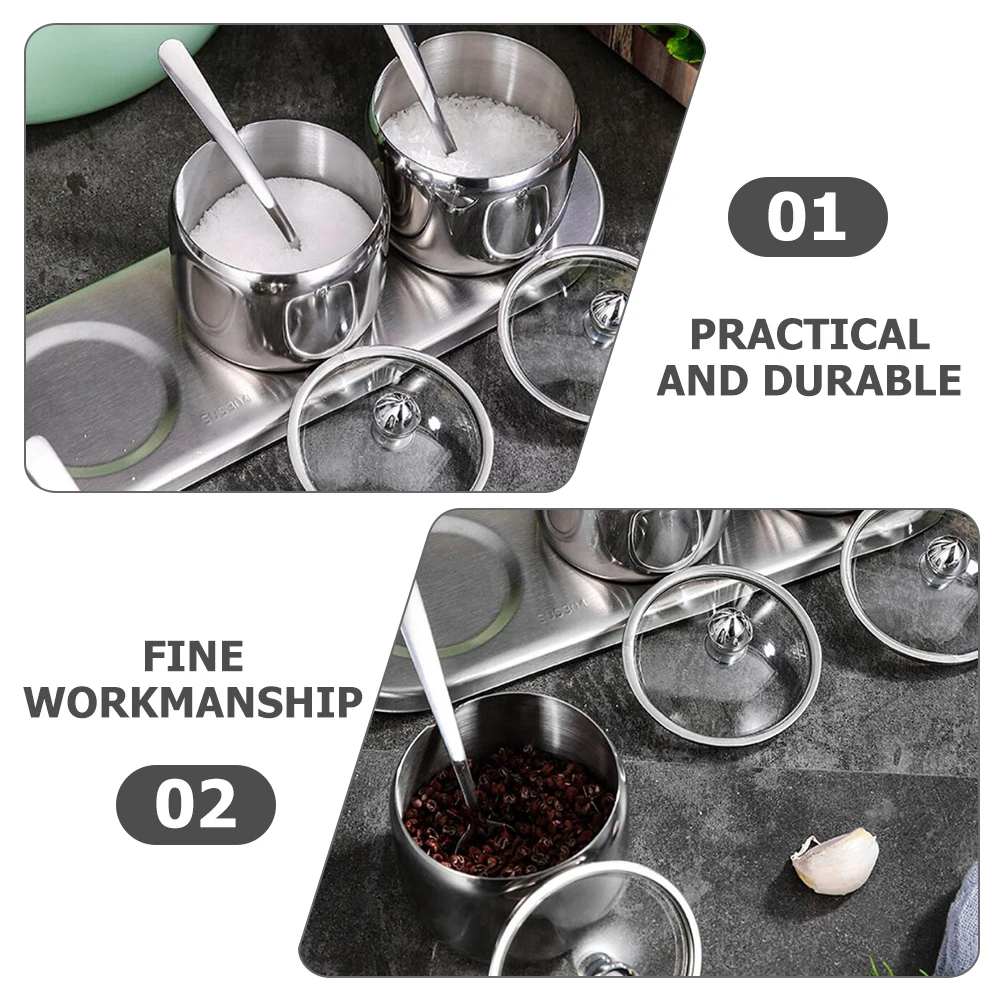 

Банки для хранения бутылок для специй, стеклянные кухонные контейнеры для приправ из нержавеющей стали, контейнер для сахара, крышка, прозрачная крышка, этикетки