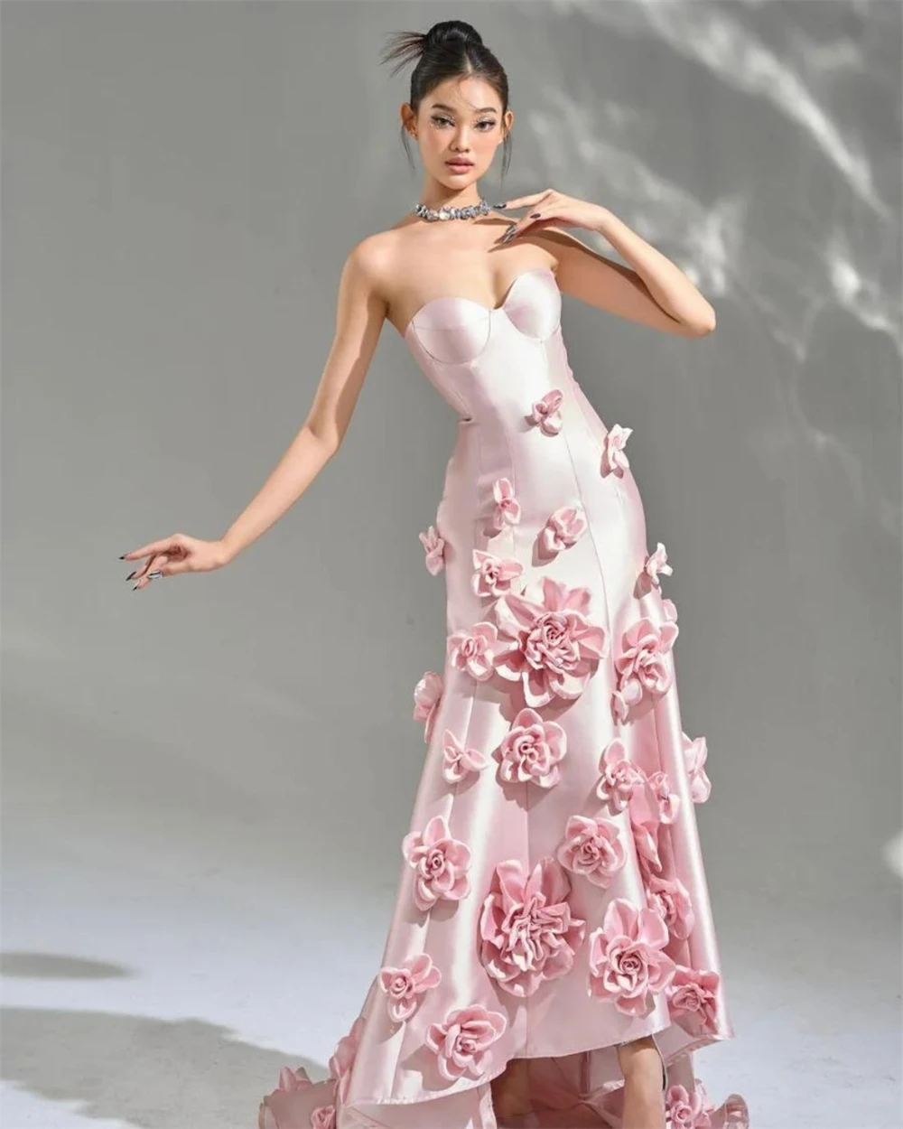 فساتين السهرة 3D Flowers Sweetheart Satin Formal Occasion Women 2023 New Evening Gown Arab Saudi فستان حفلة موسيقية