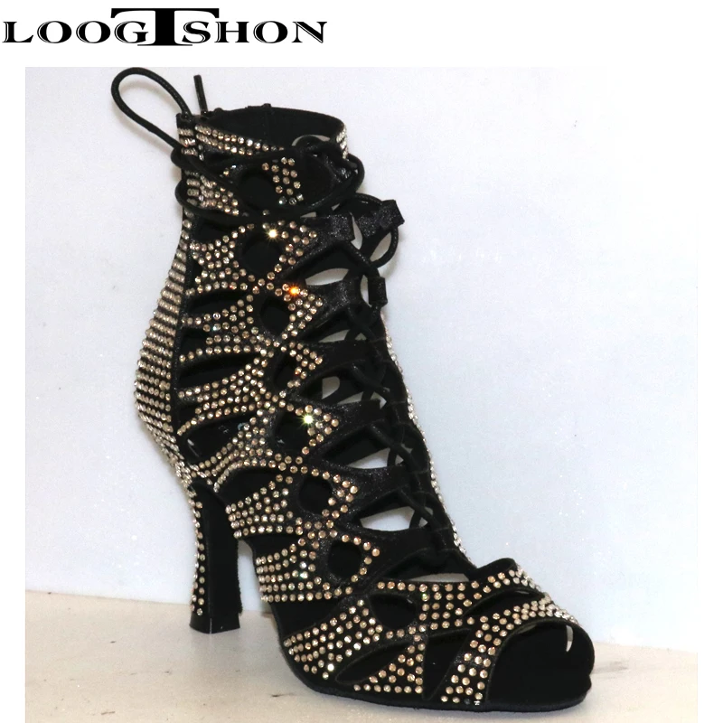 Loogtshon  Women Latin Dance Shoes Rhinestones Soft Bottom Salsa Shoes For Dancing Ladies Sandals Women's Wedding Hight Heels