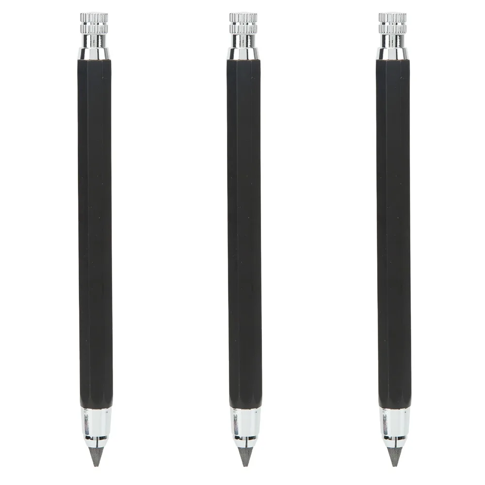 3pcs Built-in Sharpener Mechanical Carpenter Pencil Retractable Black Color 5.6mm Lead Holder Automatic Clutch Pencil