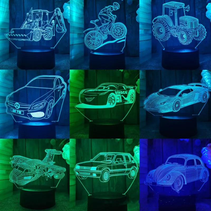 

3D Night Light CAR Motorcycle Yacht Aircraft Led Lamp with Remote Control USB Plug for Bedroom Decor Birthday Gift Kid Present