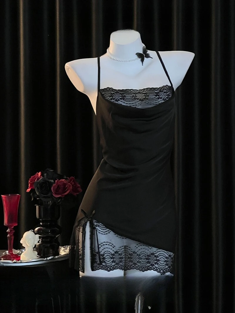 

Сексуальная кружевная мини-ночная рубашка с лямкой на шее, женская летняя одежда для сна в стиле Pure Desire, утягивающее прозрачное сетчатое белье, облегающие шорты