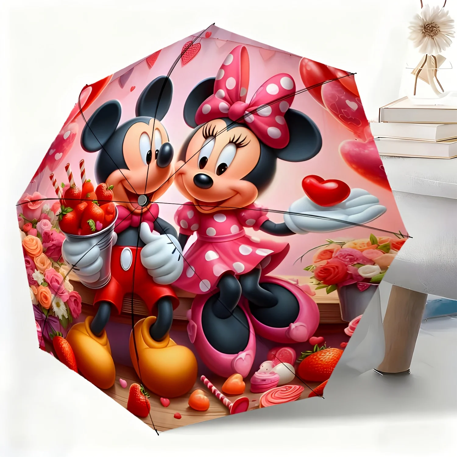 

Автоматический зонт с Микки и Минни, подходящий для любых случаев, универсальный зонт для солнца и дождя, портативный, складной.