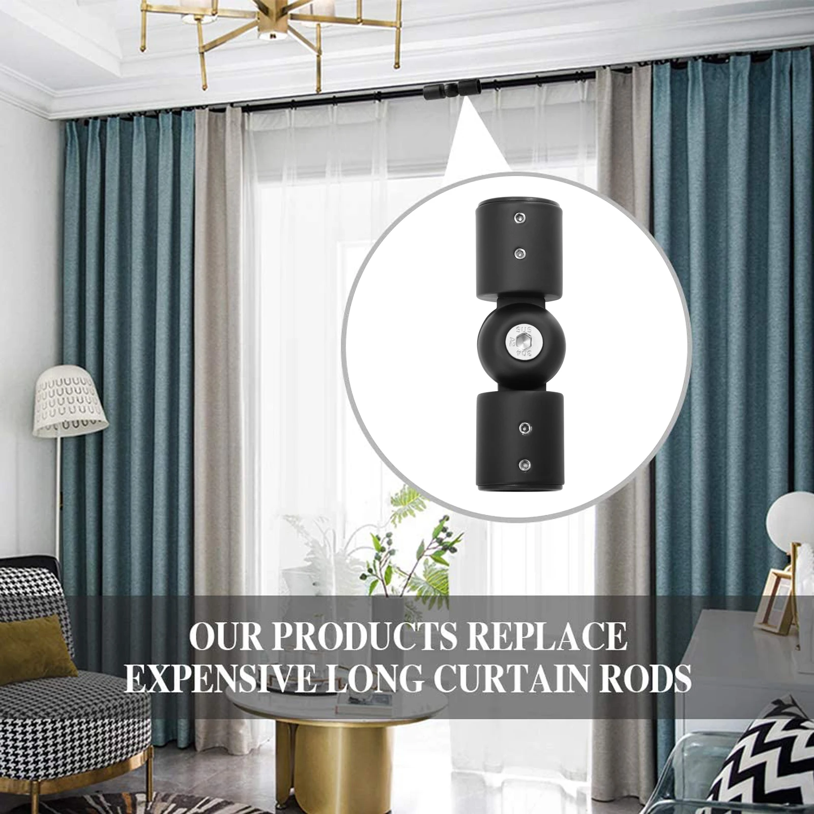 

Stainless Steel Glass Room Elbow Adjustable 90-180 Degree Corner Curtain Rod Connector For Bedroom Living Room Kitchen Office