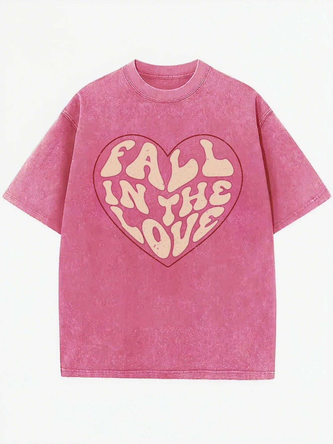 Fall In The Love Women’s Comfortable Loose Round neck Washed T-shirt Printed for All Year Round in Various Colors