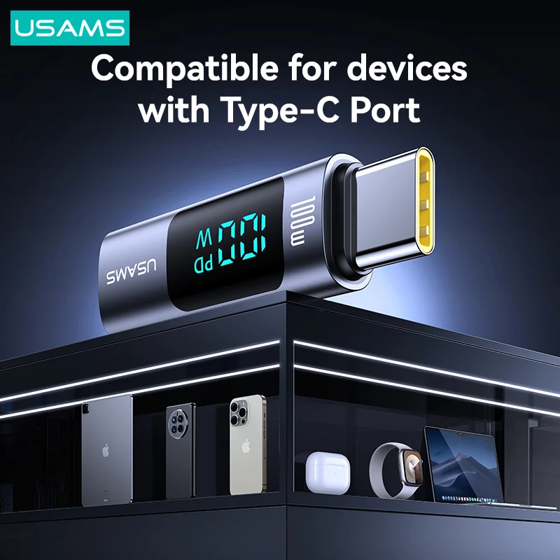 USAMS AU18 OTG Adapter 100W PD Digital Display Type C Adapter Type-C To Type-C Fast Charging For Huawei Xiaomi OTG Connector