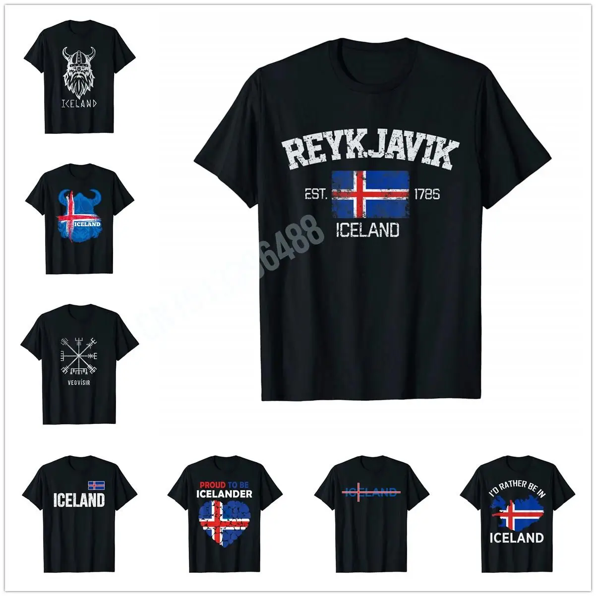 More Design Vintage Reykjavik Iceland ISLAND VIKING Souvenir Gift T-Shirt Map For Men Women T Shirt Tops Cotton Tees
