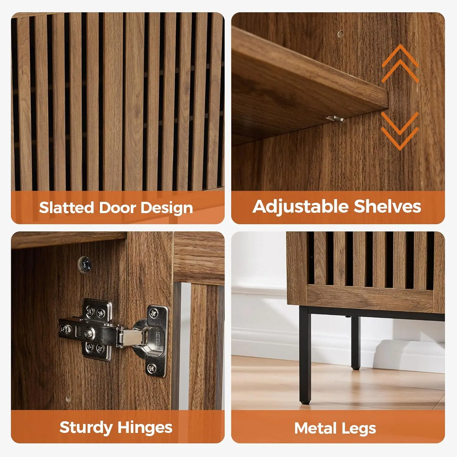 خزانة بوفيه مصبغة مع مساحة تخزين، وخزائن جانبية ببابين مع قاعدة معدنية ورف قابل للتعديل للمطبخ، وبار القهوة، وغرفة الطعام