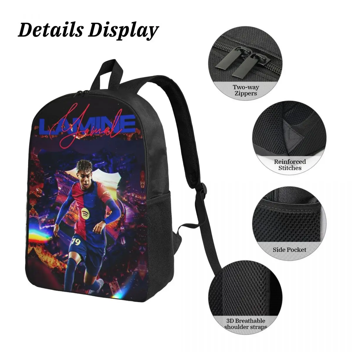 3pecs/set Number 19 Lamine Y-Yamal Backpack for Student College Shoulder Bag Lunch bag Pencil Case view 4