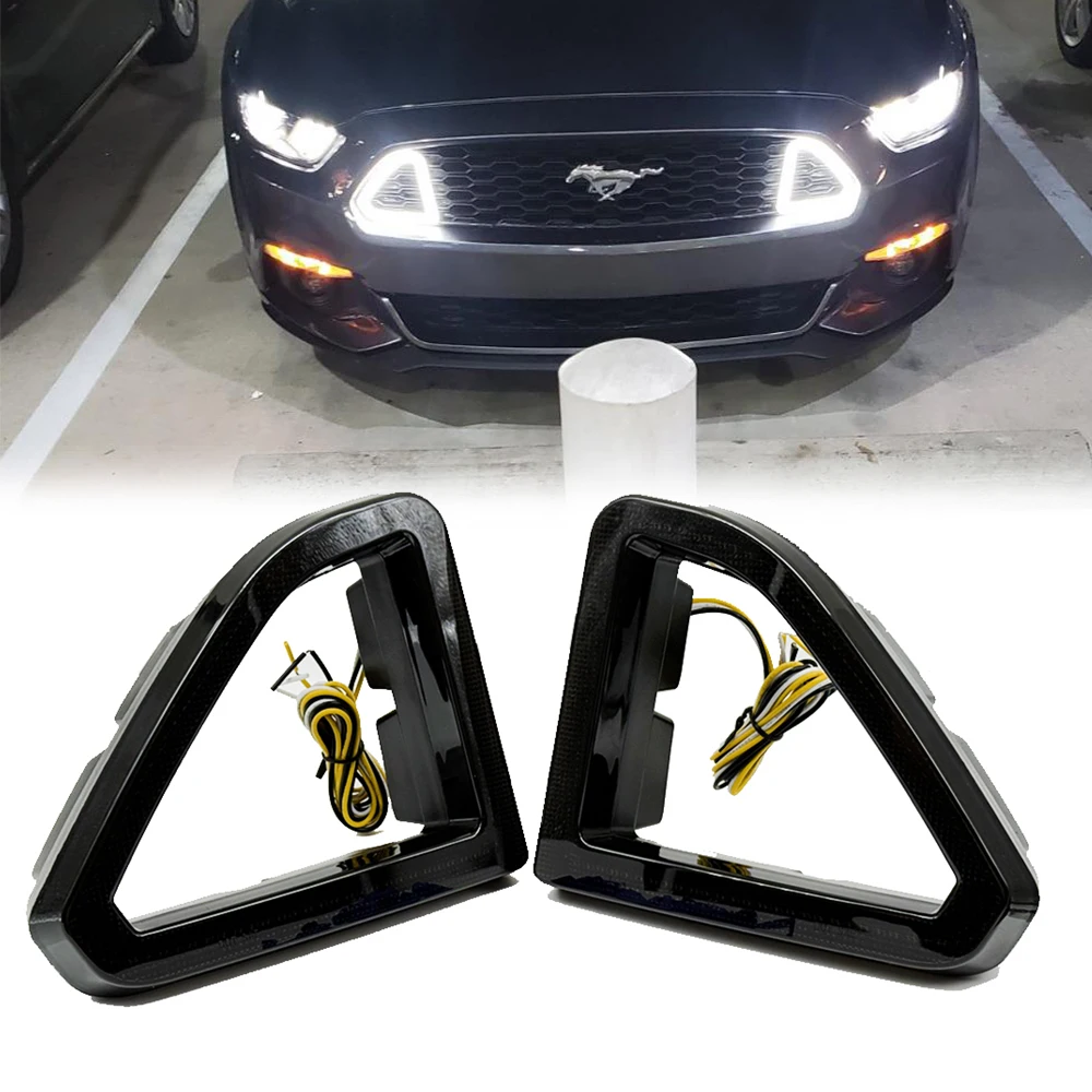 

For Ford Mustang 2015-2017 Front Grill Bumper LED Side Marker Indicator DRL Light Dynamic Amber Daytime Running Lamp