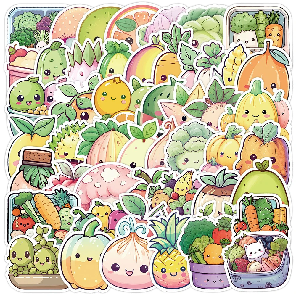 10/30/50pcs Cute Fruit and Vegetable Cartoon Stickers Kawaii Graffiti Kids Sticker Toy DIY Refrigerator Diary Water Bottle Decal