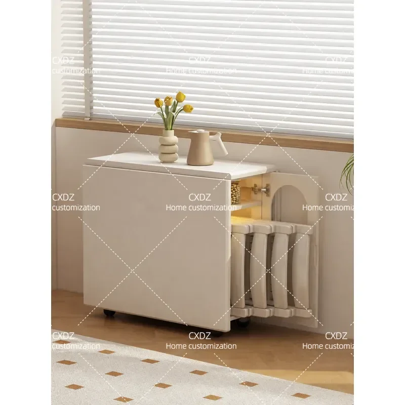 Folding Dining Table with Integrated Induction Cooker Invisible Built-in Hot Pot Rice Table and Chair Set for Home Use