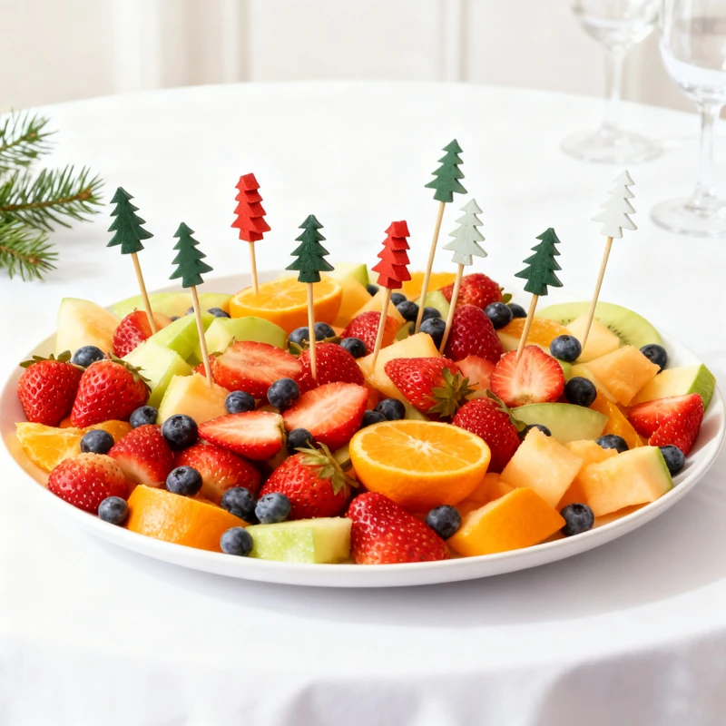 100pcs Christmas Bamboo Sticks Santa Claus Xmas Tree Snowman Snowflakes Reindeer Holiday Decoration Fruits Snacks Tableware