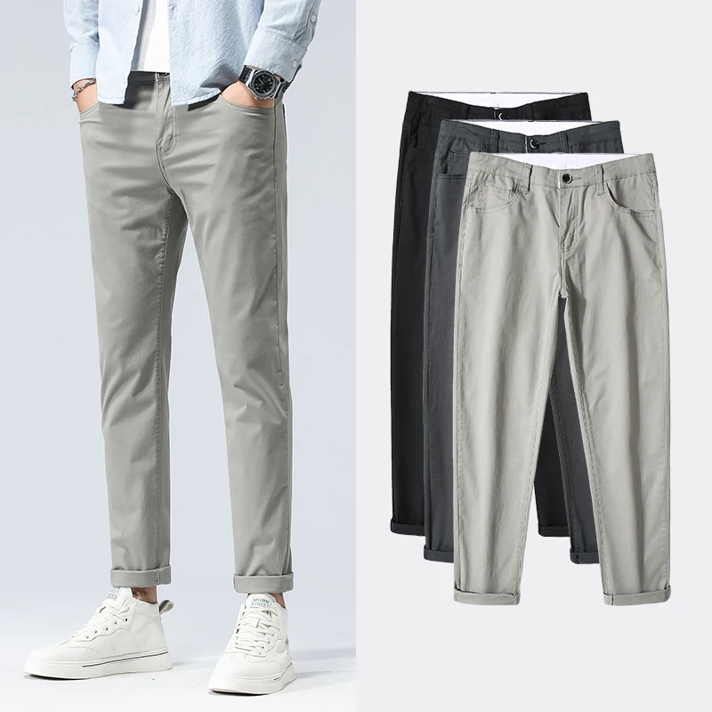 2024 Summer New Men's Cotton Casual Pants Classic Style Business Fashion Straight Stretch Trousers Male Brand Clothes