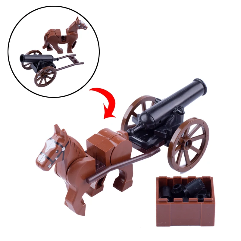 Medieval Military Soldier Figures Cannon Building Block Army Napoleonic War Artillery Vehicle Weapons Animal MOC Bricks Kids Toy