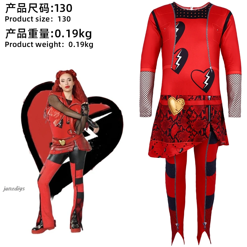 New Movie The Rise of Red Clothes for Kids D-Descendants 4 Red Cosplay Costume Girls Short Sleeves Princess Dress Party Vestidos