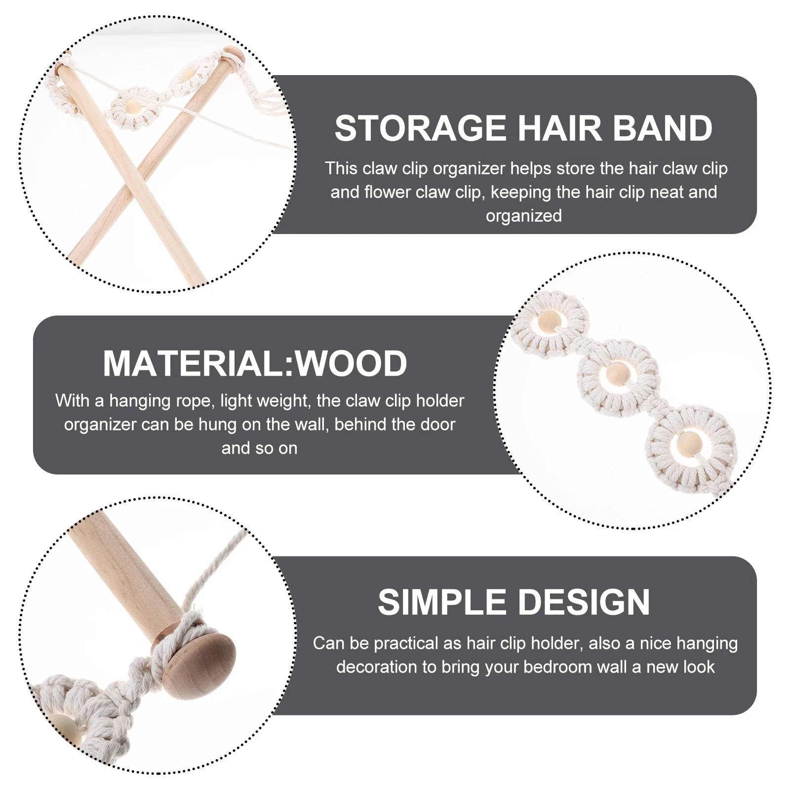 

Bohemian Cotton Hairband Headbands Storage Rack Hair Holder Organizer 2 Layers Removable Claw Clip Organizer Hair Clip Holder