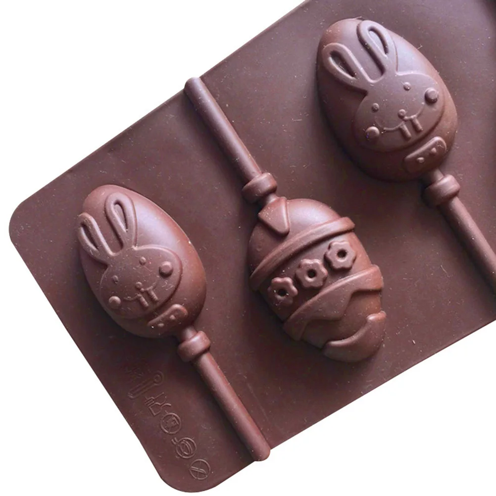 

6 Grids Easter Eggs Rabbit Lollipop Silicone Mold Chocolate Candy DIY Tool Baking Mold for Ice Cake Candy Making