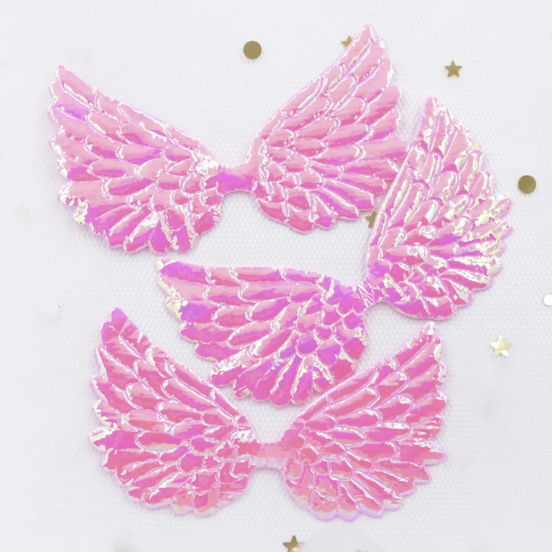 20Pcs 75*43mm Glitter AB Colors Angel Wing Appliques Double Sided Iridescent Fairy Wing Patches for Bowknot Bow Tie Ornament