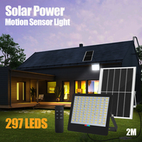 297LEDs Solar Light Outdoor Waterproof Motion Sensor Floodlight With Remote Control 3 Modes for Patio Garage Backyard