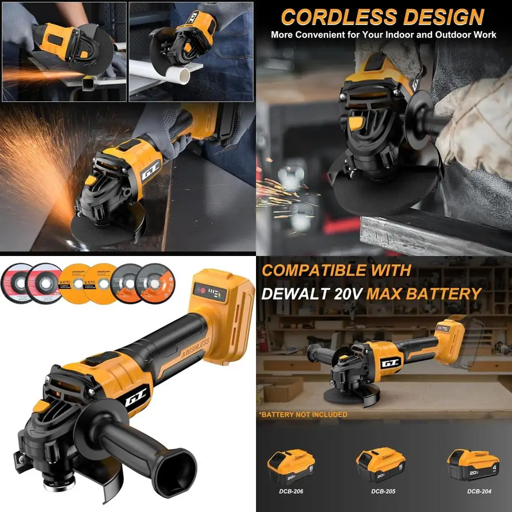 

Бесщеточная угловая шлифмашина 20V MAX, 4.5 дюйма, 9500 об/мин, 6 дисков для резки, шлифовки, полировки - только инструмент