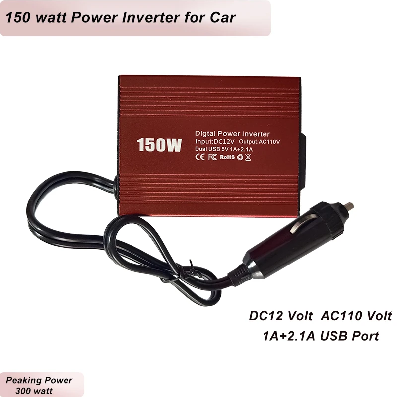 

150W Car Power Inverter 12V DC to 110V AC Converter Vehicle Adapter Plug Outlet with 3.1A Dual USB Car Charger for Laptop