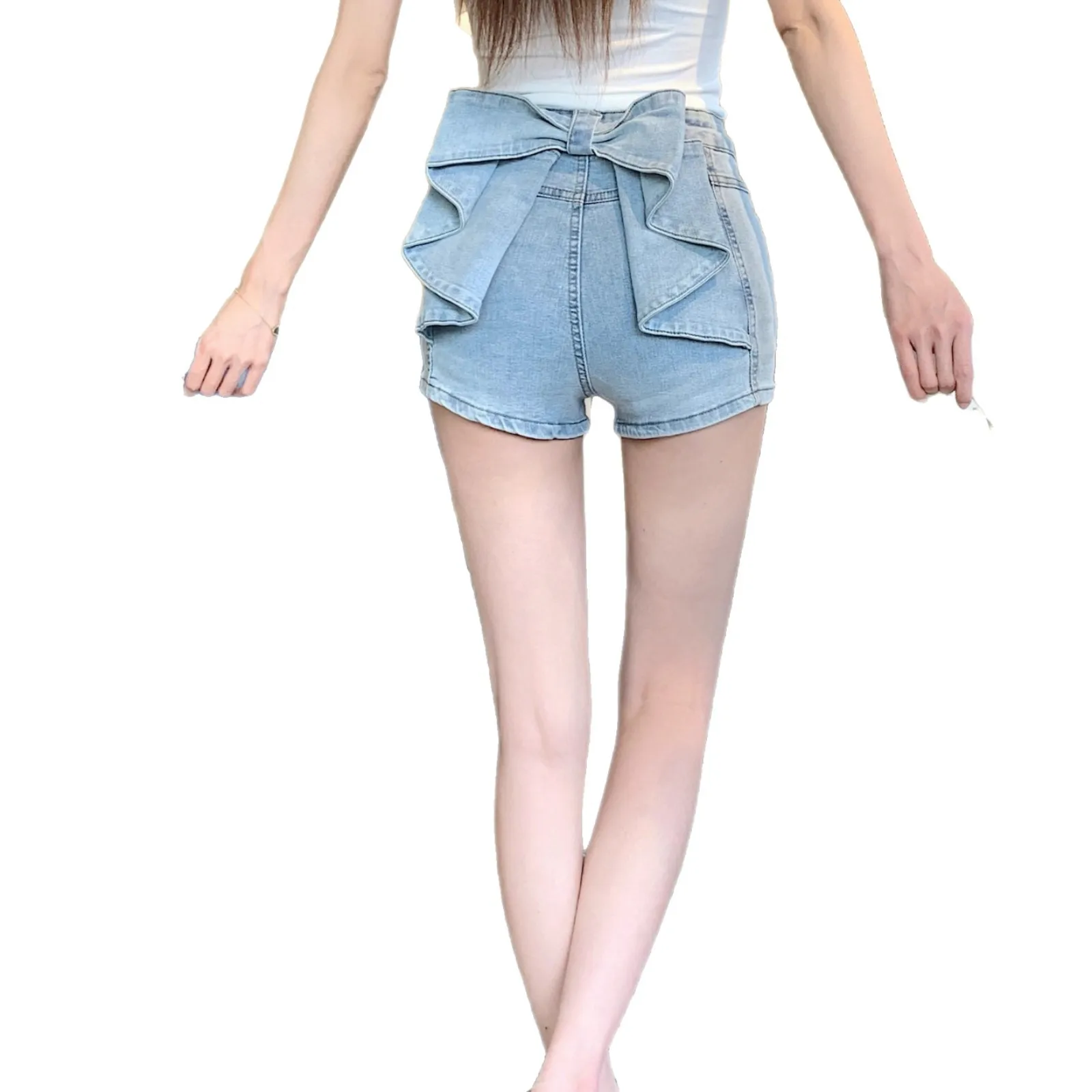 Women's Sexy Denim Shorts  Y2K Petite High Waisted Hip Lifting Shorts with Personality 3D Bow Detail Slim Summer Hot Pants
