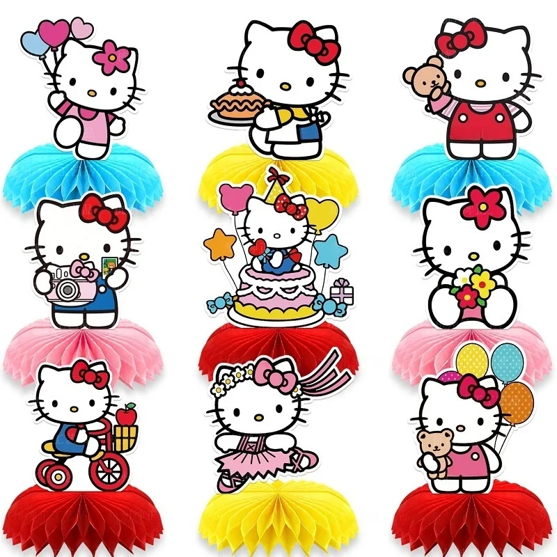 

New 9pcs Hello Kitty Birthday Party Decoration Kids Party Supplies Cupcake Decoration Background Centerpiece