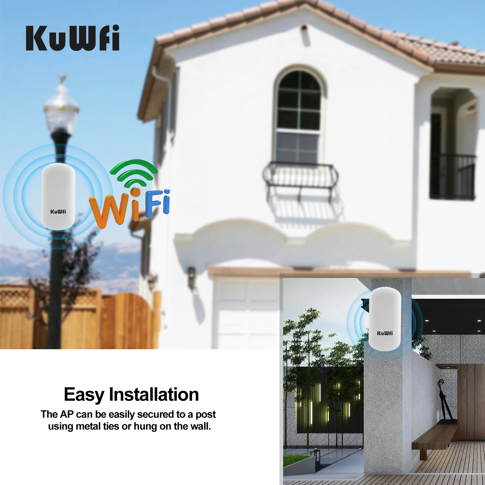 KuWFi-enrutador de puente inalámbrico para exteriores, 5,8G, 450Mbps, CPE, punto a punto, acceso de largo alcance de 1-2KM con antena 8dbi,