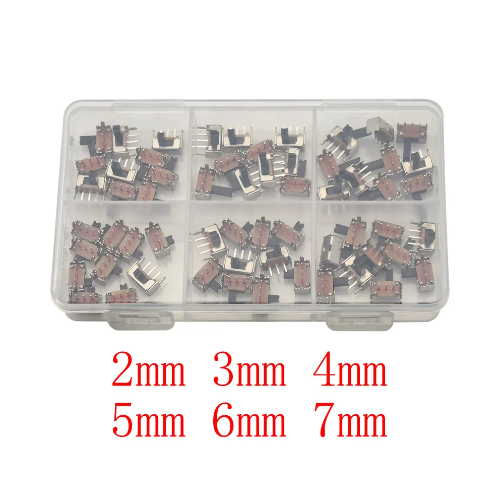 

60 шт. SPDT Mini Micro Ползунковый переключатель 1P2T 2-позиционный 3-контактный тумблер DIP Длина ручки 2/3/4/5/6/7 мм DC 50 В 0,5 А