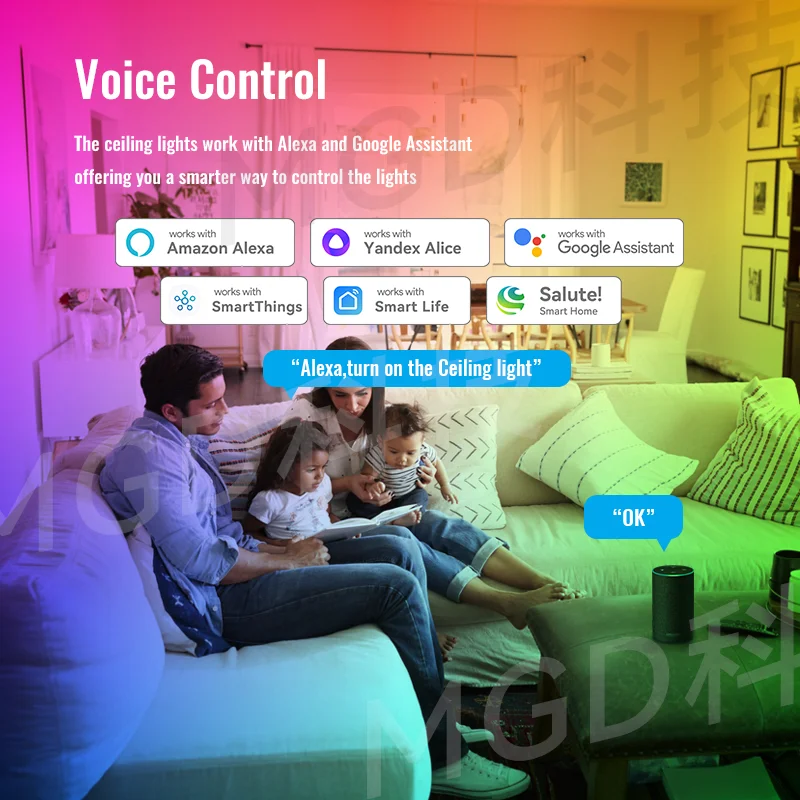 Ewelink Smart LED RGB Ceiling Light 24W/36W Dimmable 2700K-6500K Ultra Thin Voice Control Compatible with Alexa Google WiFi Cont