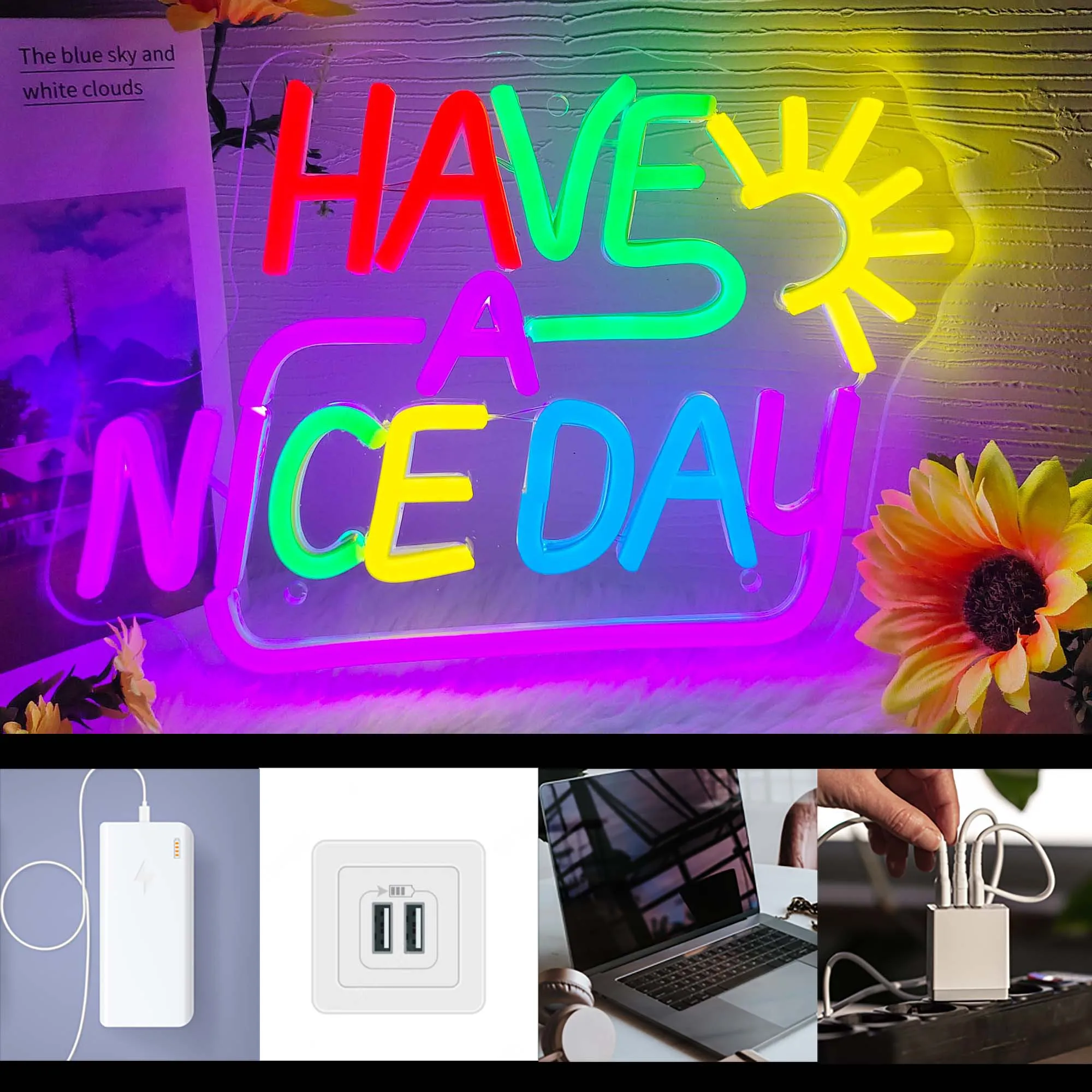 Have a Nice Day Neon Lights Letters, LED Sign Wall Decoration, Bar Party, Casamento, Quarto, Casa, Clube, Holiday Party Decor