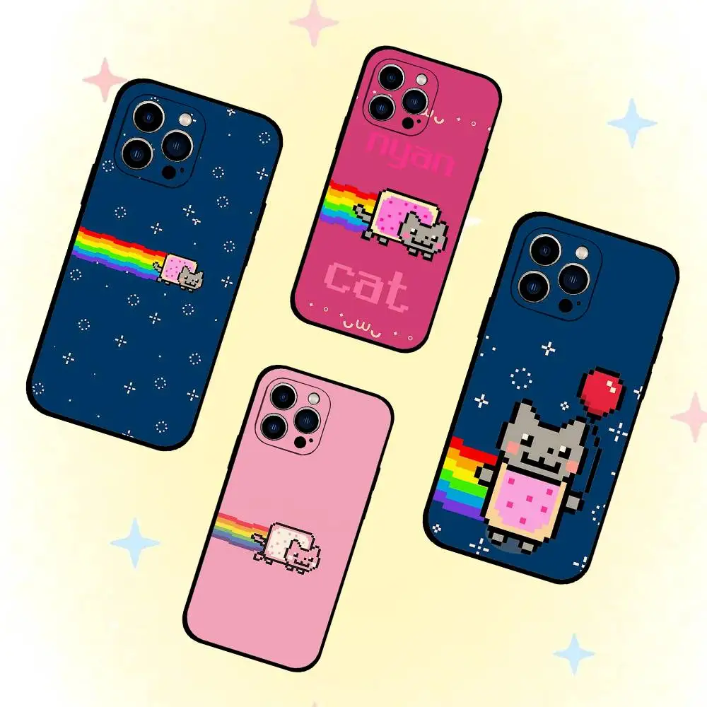 Cute Funny N-nyan Cat Phone Case Phone Case For IPhone 17,16,15,14,13,12,11,Pro,Plus,Mini Soft Black Cover
