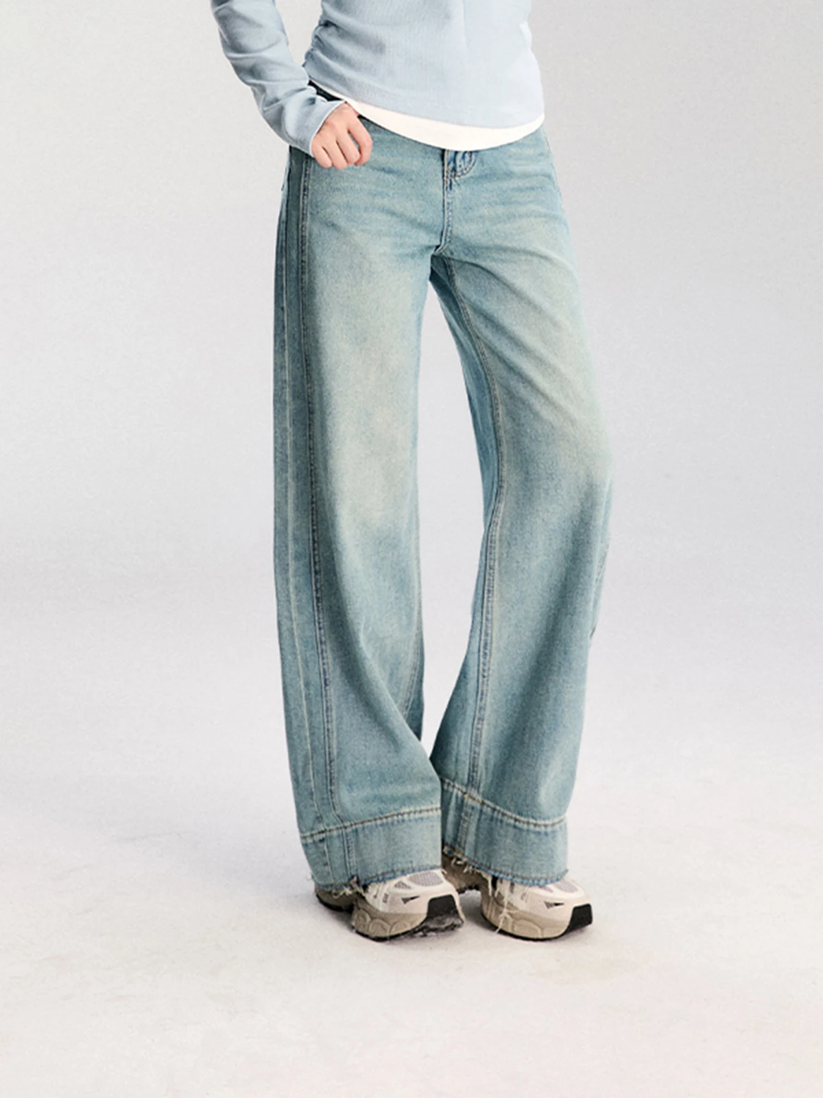 

Light Blue Straight Leg Jeans Women's Spring Summer Long Pants Loose Drapey High Waist Casual Sle Jeans by Fan Tu