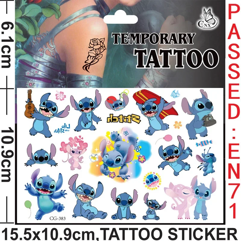 Disney Stitch Tattoo Stickers Steedy Cartoon Character Tattooes Sticker Children\'s Water Transfer Disposable Accessories