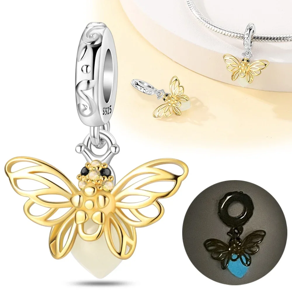 Nightglow Star Moon Silver Charms Beads, DIY Gift