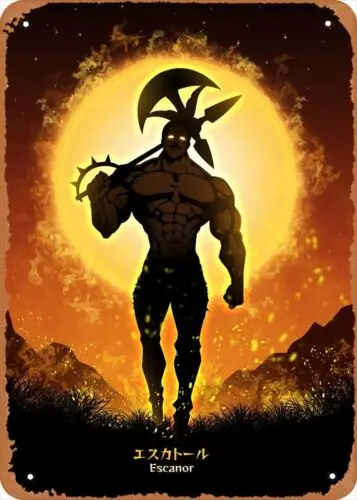 Póster de Metal de Anime, figura de paisaje de Anime, letrero de estaño, decoración artística de pared de escanor