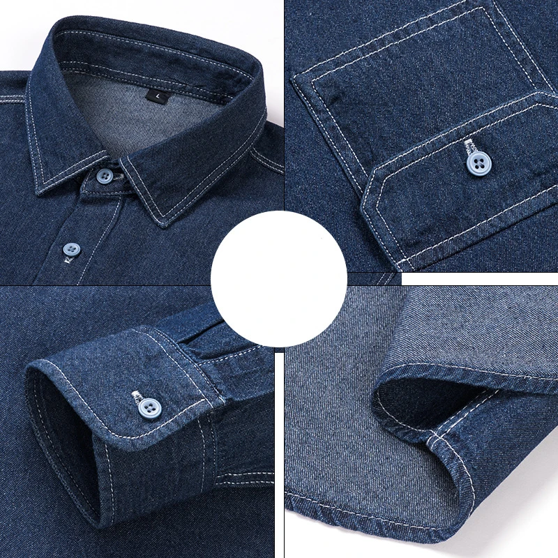 Fashion Pockets Long Sleeved Denim Shirts for Man 2025 New Single Breasted Lapel Collar Casual Jean Shirt Tops