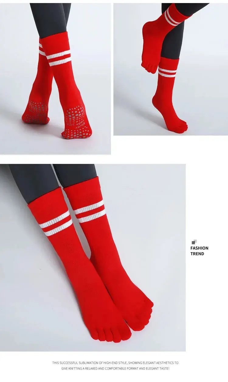 Frauen Atmungsaktive Yoga Socken Mid-rohr Nicht-slip Fünf Finger Pilates Sport Socke Baumwolle Fitness Dance Ballett Indoor boden Socken – Detail 10