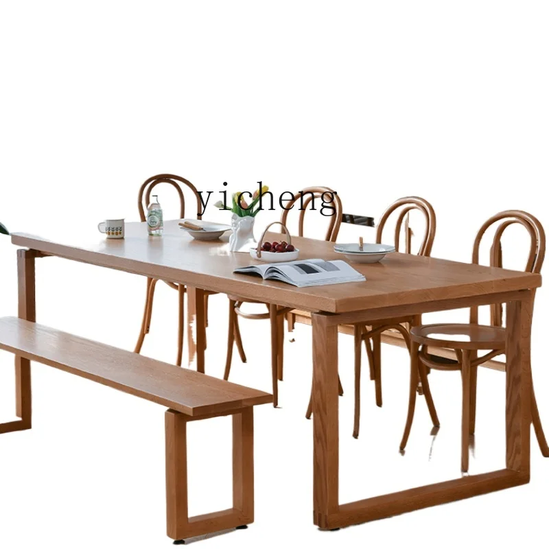 ZK Dining Table Solid Wood Large Board Table Home Workbench Oak Kitchen Island Dining Table