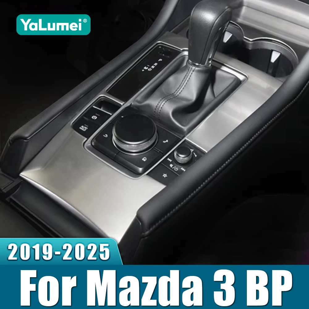 Edelstahl Auto Mittelkonsole Schalthebelabdeckung Getränkehalter Zubehör für Mazda 3 BP 2019 2020 2021 2022 2023 2024 2025