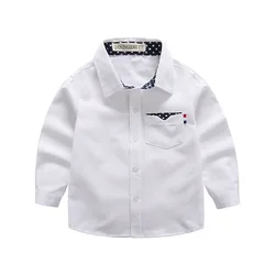 Casual Gentleman Boy Wedding Party Formal Clothes Child Shirts Long Sleeve Turn-down Collar White School Kids Shirt Tops Costume