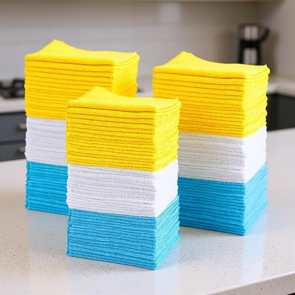 

Highly Absorbent Non-Abrasive Cloths for Cleaning Cars, Reusable and Washable, 16 x 12, Blue/White/Yellow, 144-Pack