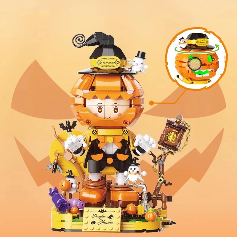 Halloween Pumpkin Elf Building Blocks Children's Room Decorations Puzzle Assembling Toys Boys Gifts Cool DIY Figure Decoration