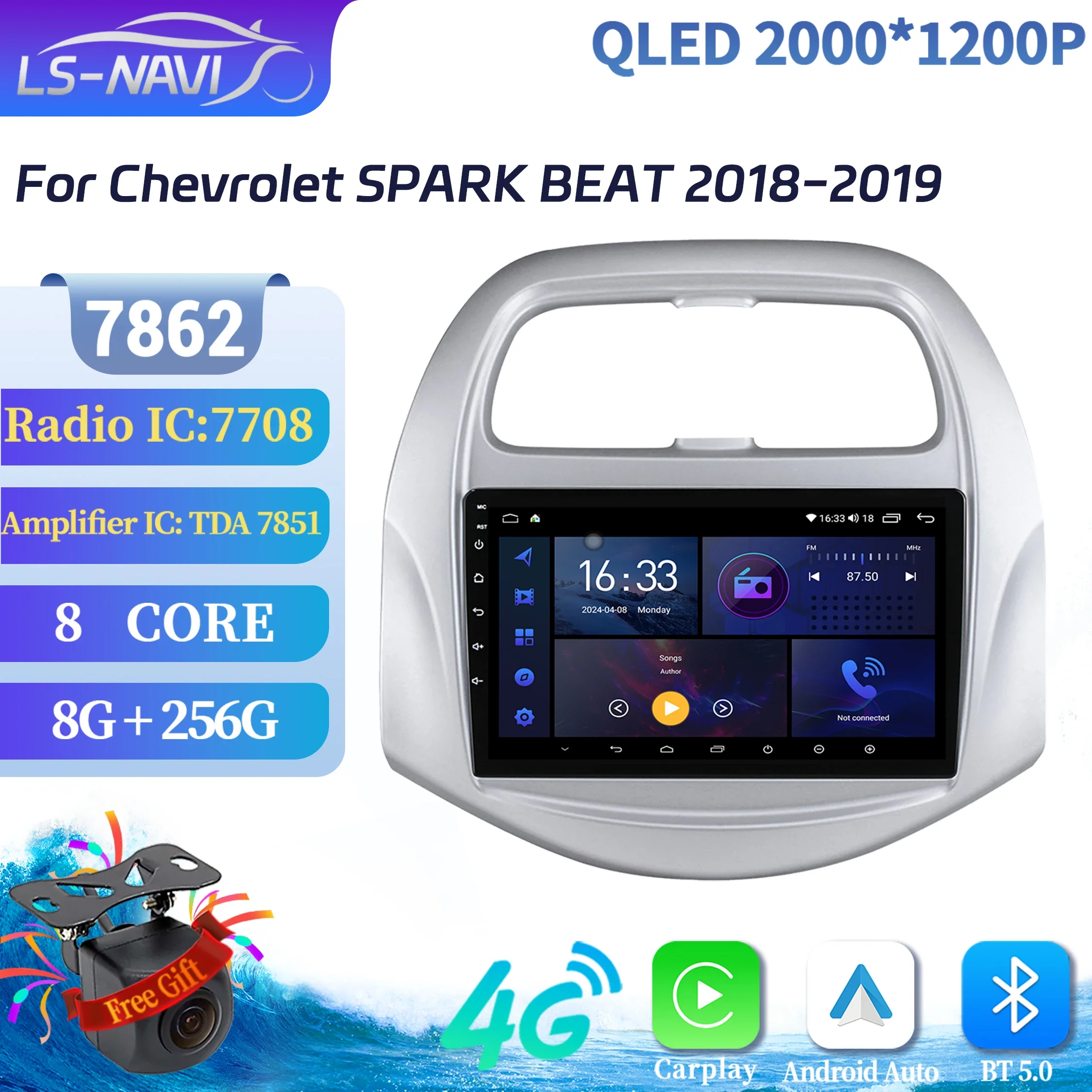 

Android 14 для Chevrolet SPARK BEAT 2018-2019, автомобильный радиоприемник, мультимедийная навигация, 4G 7862S, 8G, 256G, беспроводной Carplay, 2K QLED экран